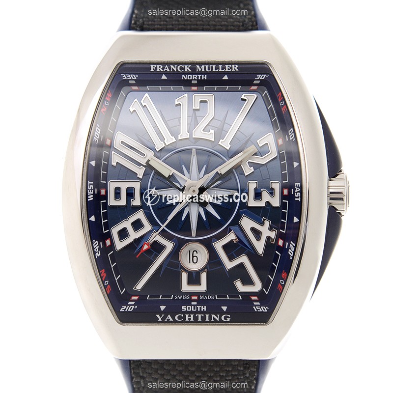 Franck Muller V45 SC DT YACHTING AC.BL - Automatic - Steel - Blue Dial - Blue Rubber Strap - Luxury Replica VANGUARD Watch